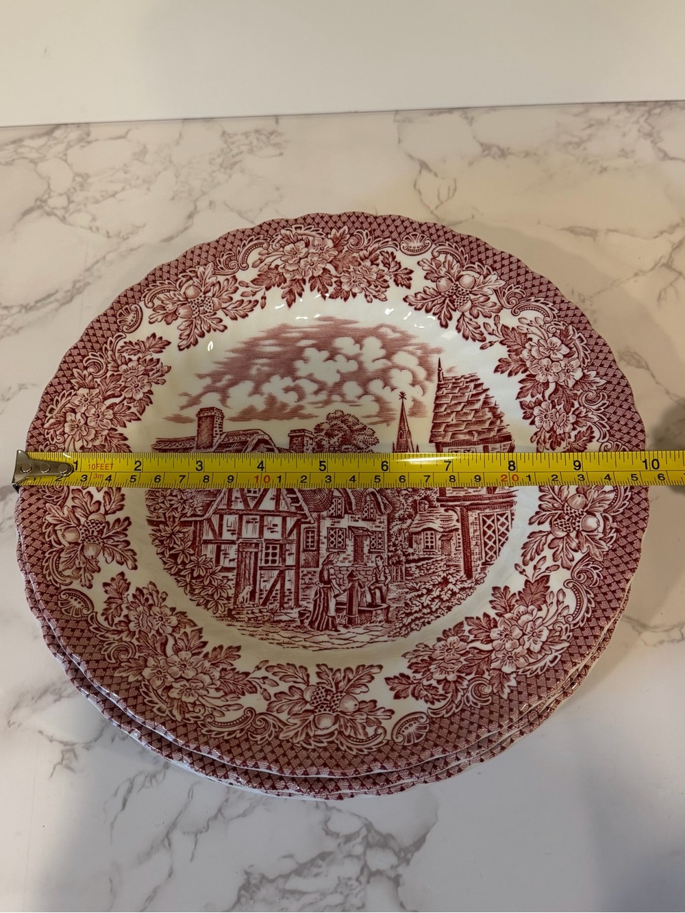 Vintage Merrie Olde England Ironstone Dinner Plate Set of 4 Red Transferware 10” - Picture 6 of 6